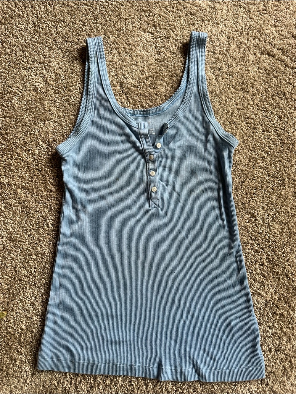 aerie Light Blue Ribbed Henley Tank - Button Front